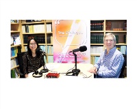Jessica Chen and Stephen Dixon recording a podcast, 2018