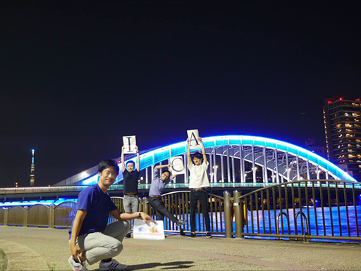 Takuro Sorihashi Takuro Sorihashi, Makoto Kawabe and Kazuki Takigawa in front of Eitai-bashi Bridge, Tokyo, Japan (& Tokyo Skytree). #BridgeToTomorrow